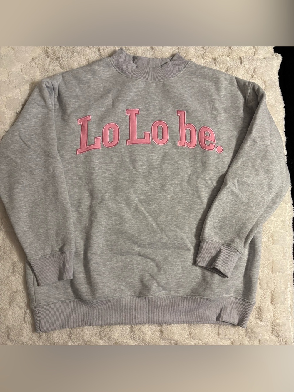 Gray Crewneck Sweatshirt with Pink Lettering